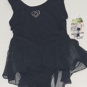 Freestyle Black Kids Skirted Skater Leotard with Heart Design. Double Heart